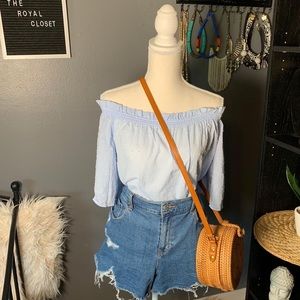 H&M light blue off the shoulder top